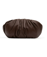 Aje Arden Clutch in brown leather with organic link hardware detailing, luxury designer bag available for hire from TENN Designer Hire.